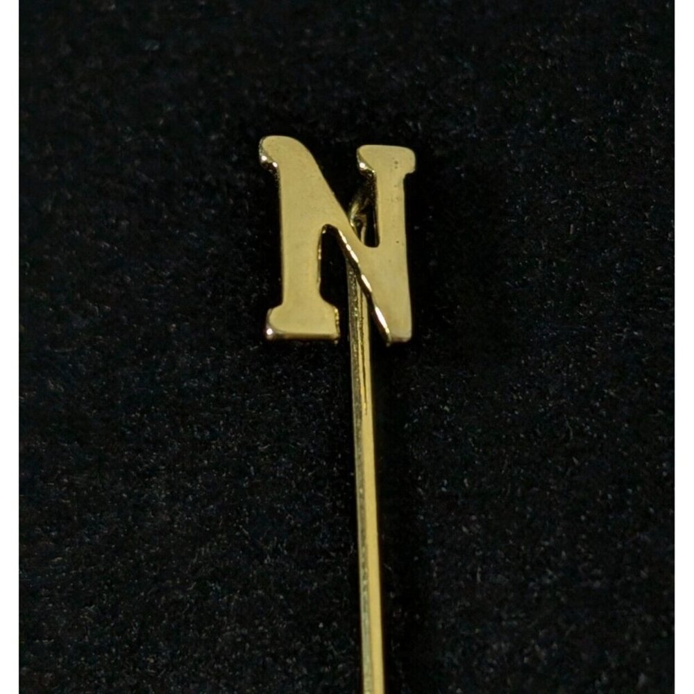 Vintage Gold Tone Initial Letter N Short Small Stick Pin‎